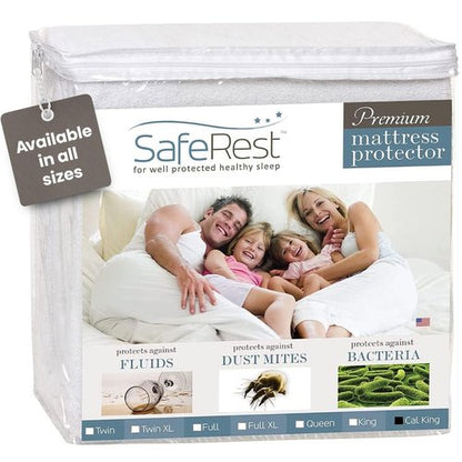 SafeRest Waterproof California King Size Mattress Protector - Fitted with Stretchable Pockets - Machine Washable Cotton Blend Mattress Cover for Bed