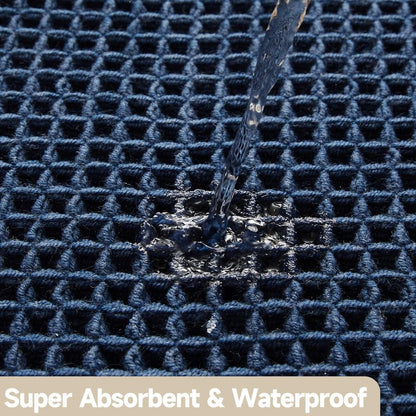 TYUU Waffle Bath Mat, Boho Bathroom Rugs Non Slip Washable Super Absorbent Quick Dry Bath Mat Farmhouse Bathroom Decor, 48"x24" Navy Blue