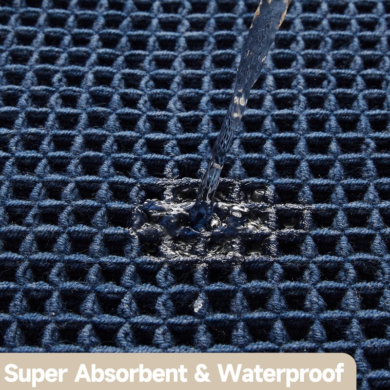 TYUU Waffle Bath Mat, Boho Bathroom Rugs Non Slip Washable Super Absorbent Quick Dry Bath Mat Farmhouse Bathroom Decor, 24"x16" Navy Blue