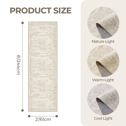 Restydon Rug Runners for Hallways Non Slip - 2x8 Runner Rug for Bedroom, Washable Runner with Rubber Backing, Soft Low-Pile Carpet for Kitchen, Laundry, Bathroom (2'x8', Beige/Ivory)