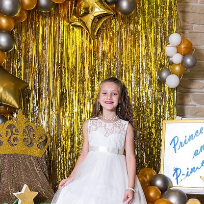 Gold Metallic Tinsel Foil Fringe Curtains by [Brand Name] - 5 Pack Photo Booth Props for Parties & Celebrations