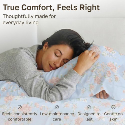 California Design Den King Size Bed Sheets Set - 400 TC Award-Winning Soft Cotton, Smooth Sateen Finish, Deep Pockets - Floral Blue/Pink
