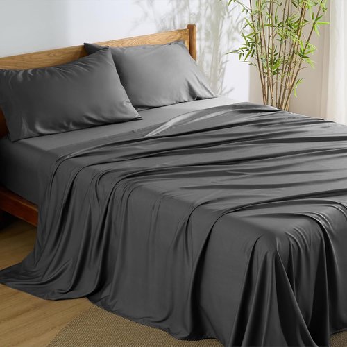 Bedsure King Size Cooling Sheets Set - Breathable & Soft Rayon from Bamboo | Luxury Grey Bedding