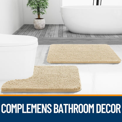 OLANLY Bath Rugs - Extra Soft Chenille | Quick-Dry, Machine Washable, 47x20, Beige