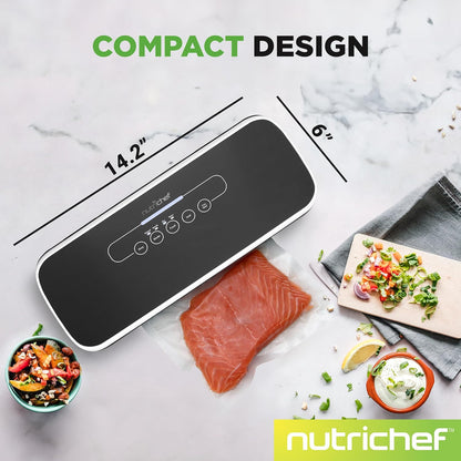 NutriChef Vacuum Sealing System - Automatic Food Preservation with Starter Kit, Compact Design, Black