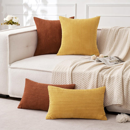MIULEE Decorative Corduroy Throw Pillow Covers - Soft Solid Cushion Cases for Sofa | 18 x 18 Inch Dark Rust