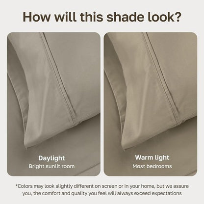 California Design Den Split King Bed Sheets Set - 100% Cotton, 400 TC, Silky Smooth & Breathable - Taupe