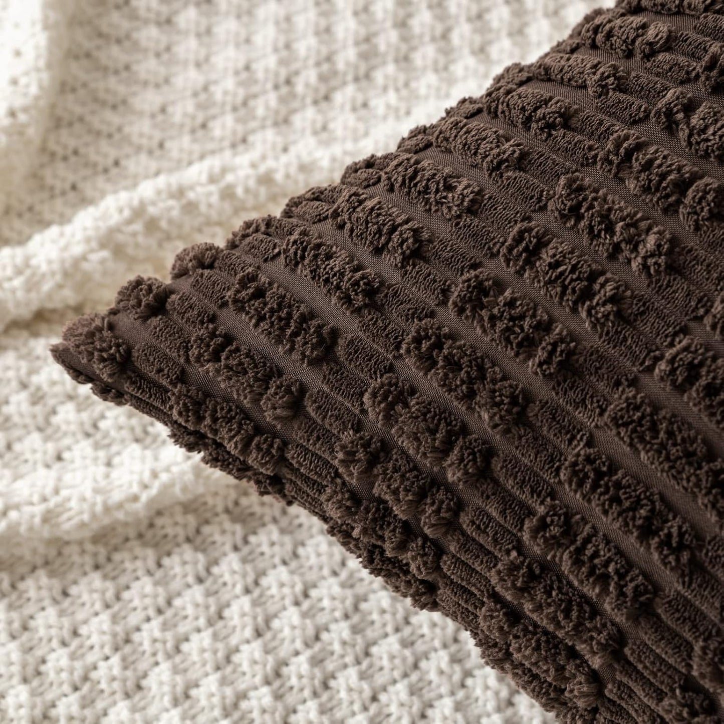 MIULEE Corduroy Throw Pillow Covers - Soft Boho Striped Design | 18x18 Inch Dark Brown Decor for Sofa & Bed