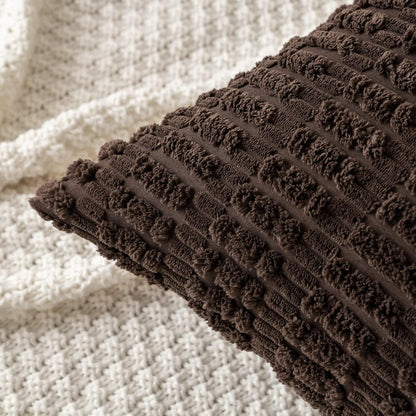 MIULEE Corduroy Throw Pillow Covers - Soft Boho Striped Design | 18x18 Inch Dark Brown Decor for Sofa & Bed
