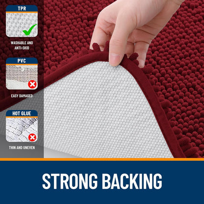 OLANLY Bathroom Rugs - Extra Soft Chenille Bath Mats | 24x16, Quick Dry & Machine Washable, Red