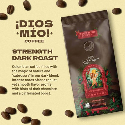Dios Mio Coffee by Sofia Vergara, Dark Roast, Whole Bean Premium Colombian Coffee, 12 Ounce Bag (Pack of 2)