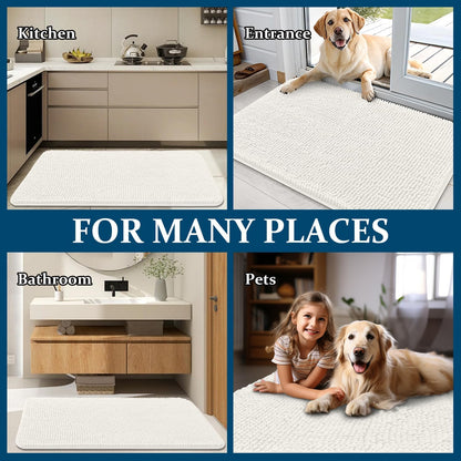 OLANLY Dog Door Mat - Absorbent Non-Slip Washable Doormat for Muddy Paws | 44x32 Ivory Chenille Carpet