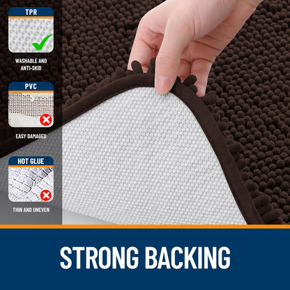 OLANLY Extra Soft Chenille Bathroom Rugs - 44x32, Quick Dry & Machine Washable, Brown