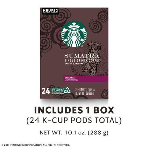 Starbucks Dark Roast K-Cup Coffee Pods — Sumatra for Keurig Brewers — 1 box (24 pods)