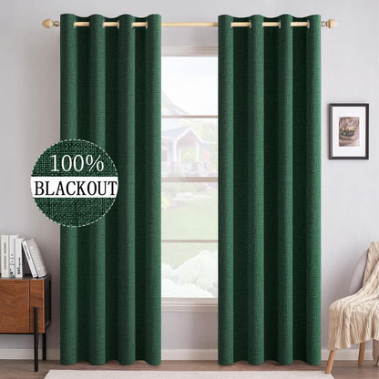 MIULEE Blackout Linen Curtains - Thermal Insulated Emerald Green Drapes | 52 x 90 Inch (2 Panels)