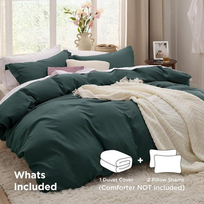 Bedsure King Size Duvet Cover Set - Extra Soft Prewashed Cotton-Like Polyester in Forest Green | 3 Pieces with Zipper Closure