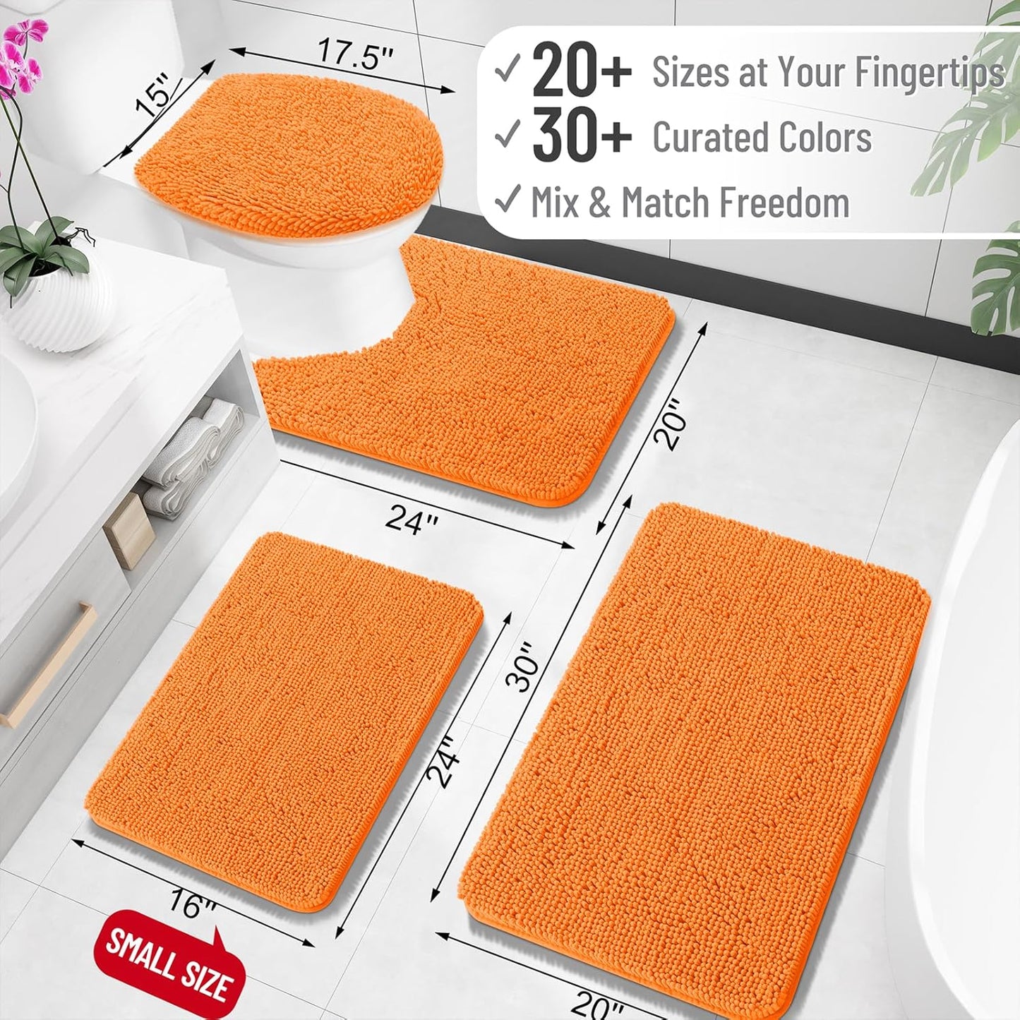 OLANLY Large Bath Rugs - Extra Soft Chenille with Rubber Backing | Quick Dry & Machine Washable - 40x32, Orange