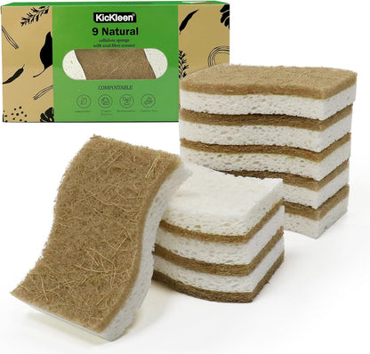 Skiennix Biodegradable Kitchen Sponge - Eco-Friendly Cellulose & Coconut Scrubber | 9 Pack