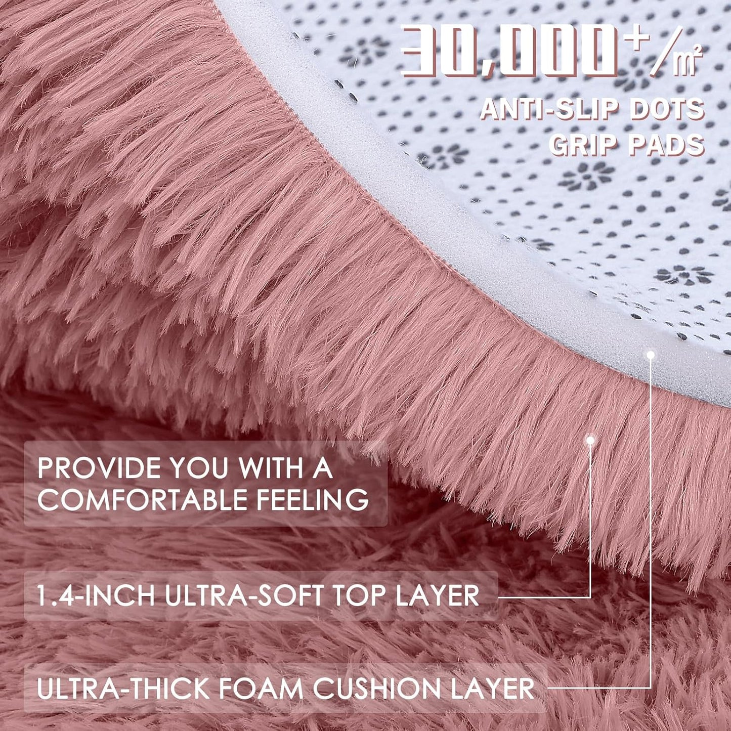 OLANLY Soft Fluffy Shaggy 3x5 Bedside Rug - Machine Washable Indoor Carpet for Kids & Nursery | Pale Pink
