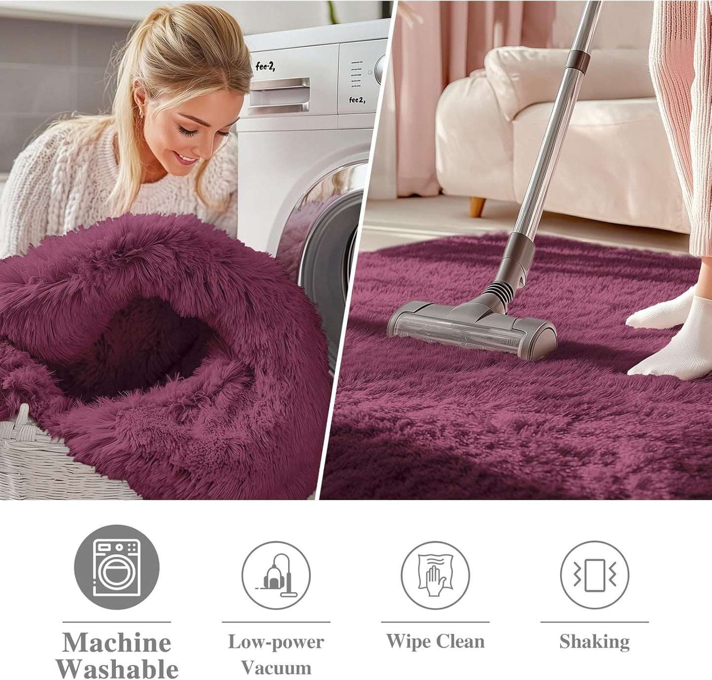OLANLY Round Burgundy Area Rug - Soft, Fluffy, Machine Washable 3 ft Circle Carpet for Bedrooms & Living Rooms