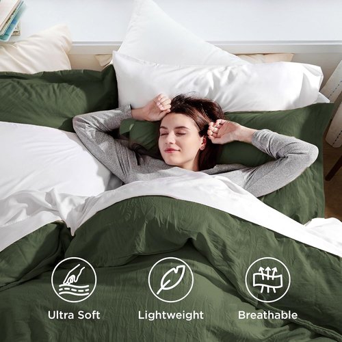Bedsure Olive Green Duvet Cover Set - Extra Soft 3-Piece King Size Bedding, 104x90 Inches with Zipper Closure & 2 Pillow Shams