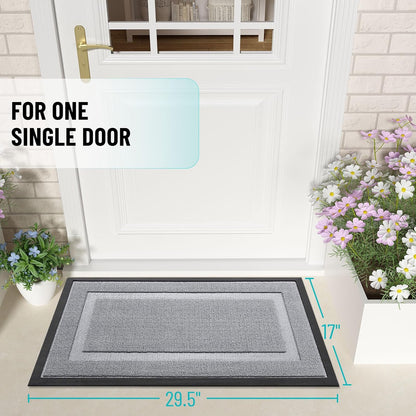 OLANLY Front Door Mat - Waterproof All-Season Doormat | Sturdy Natural Rubber, Easy Clean, 71x23, Silver Gray