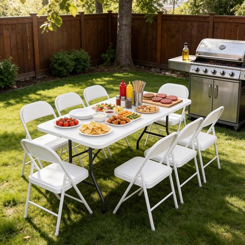 Folding Table 2 Pack - 6 FT Heavy Duty Foldable Plastic Tables with Carrying Handle for Indoor & Outdoor Events