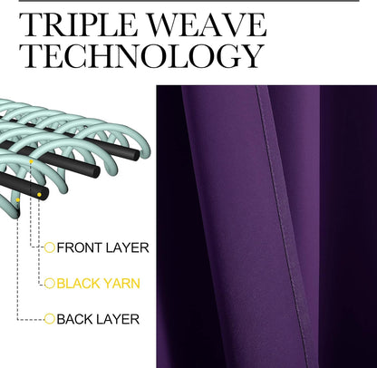 NICETOWN Purple Blackout Curtains - Noise Reducing & Thermal Insulated | 96 Inches Long, 55 Inches Wide (2 Panels)