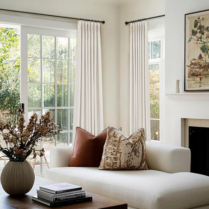Skiennix 100% Blackout Curtains - Textured Pinch Pleated Drapes, 84" Long, Beige, 2 Panels Set