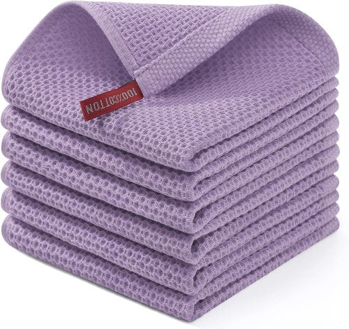 Homaxy Kitchen Dish Cloths - Ultra Soft 100% Cotton Waffle Weave, Quick Drying, 12x12 Inches, 6-Pack, Lavender