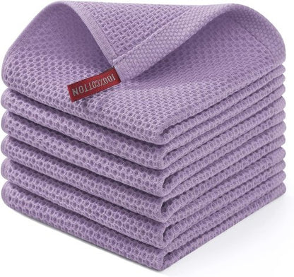 Homaxy Kitchen Dish Cloths - Ultra Soft 100% Cotton Waffle Weave, Quick Drying, 12x12 Inches, 6-Pack, Lavender