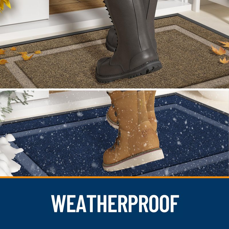OLANLY Front Door Mat Indoor Outdoor Entrance, Waterproof All-Season, All-Weather Doormat, Sturdy Natural Rubber, Fade Resistant, Low Profile, Easy Clean Patio Porch Entryway Mat, 29.5x17, Jet Black