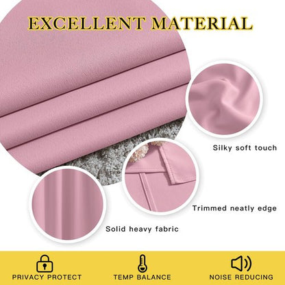 NICETOWN Blackout 80 inch Curtains for Doorway, Grommet Thermal Window Treatments Room Darkening Door Curtains for Bedroom/Home Family, Crystal Pink, W46 x L80, 2 Panels