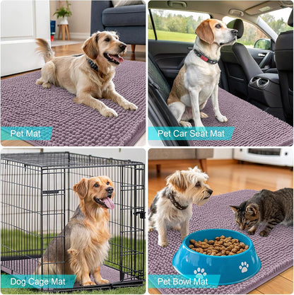 OLANLY Dog Door Mat - Absorbent Non-Slip Chenille for Muddy Paws | 59x32 Deep Plum, Quick Dry Washable Doormat
