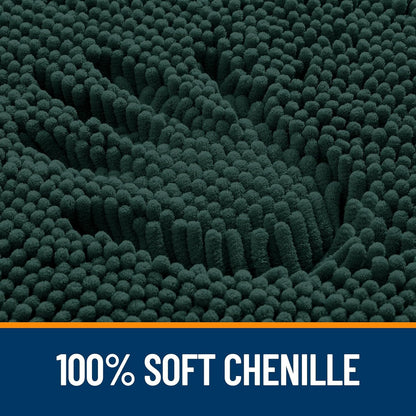 OLANLY Bathroom Runner Rugs - Soft Absorbent Chenille with Rubber Backing | 47x17 Inches, Blackish Green