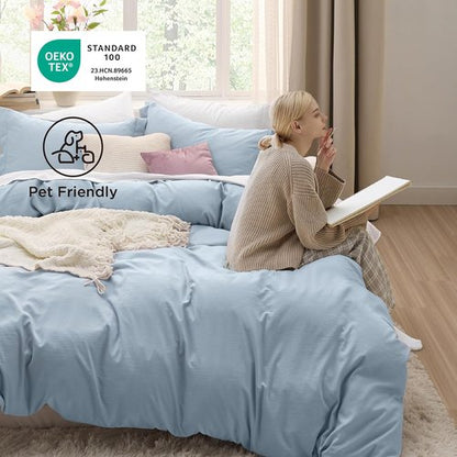 Bedsure Celestial Blue Duvet Cover Set - King Size 3-Piece Extra Soft Bedding, 104x90 Inches with Zipper Closure & 2 Pillow Shams
