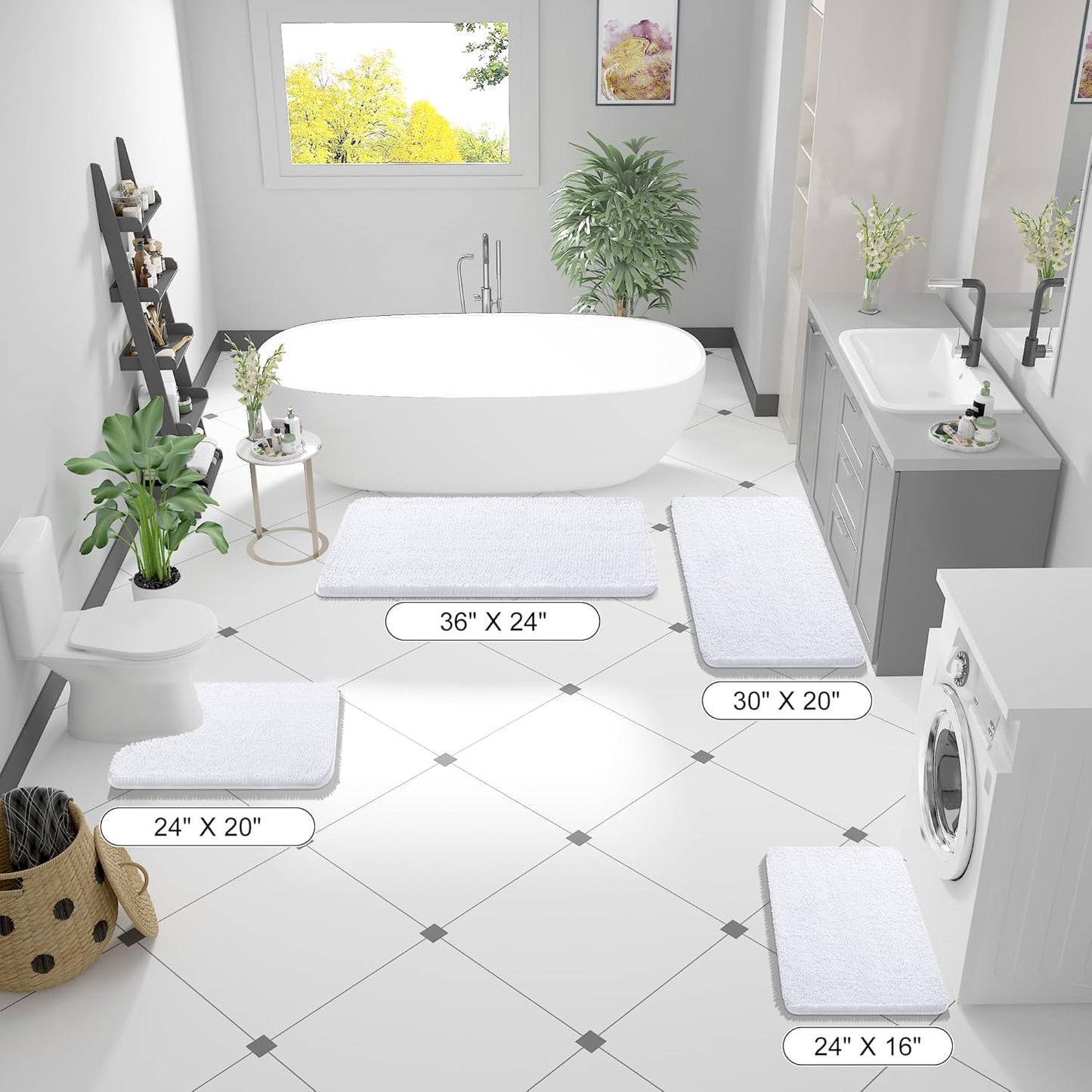 OLANLY Large Bath Rugs - Extra Soft Chenille, Quick Dry & Machine Washable | 40x24 Inches, White