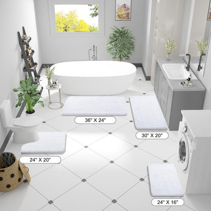 OLANLY Bathroom Rugs 36x24, Extra Soft Absorbent Chenille Bath Rugs, Rubber Backing Quick Dry, Machine Washable Bath Mats for Bathroom Floor, Tub and Shower, Home Decor Accessories, White