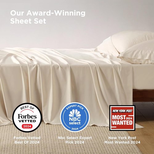 Bedsure Cooling California King Sheet Set - Breathable & Soft Rayon from Bamboo, Deep Pocket, Light Beige