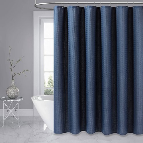 Dynamene Extra Long Shower Curtain,96 Inch Long Waffle Weave Heavy Duty Thick Fabric Bathroom Shower Curtain, Neutral Weighted Hotel Bath Curtain Set with 12 Plastic Hooks,72x96,Navy Blue