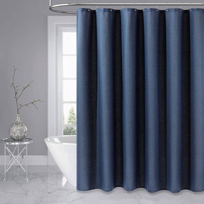 Dynamene Extra Wide Shower Curtain-108 Inch Wide Waffle Weave Weighted Thick Cloth Bathroom Shower Curtain, Neutral Heavy Duty Hotel Bath Curtain Set with 18 Plastic Hooks,108x72, Navy Blue