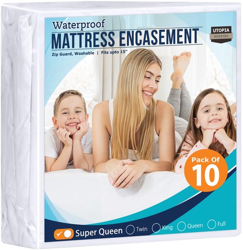 Utopia Bedding Waterproof Mattress Protector Super Queen Size (Pack of 10), Zippered Mattress Encasement Bed Bug and Dust Mite Proof, Absorbent Six-Sided Mattress Cover