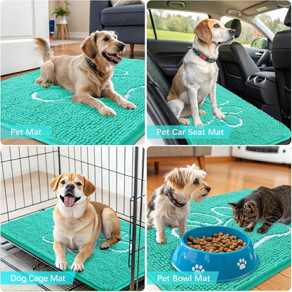 OLANLY Dog Door Mat - Absorbent Non-Slip Chenille Mud Mat for Muddy Paws | 24x16, Teal