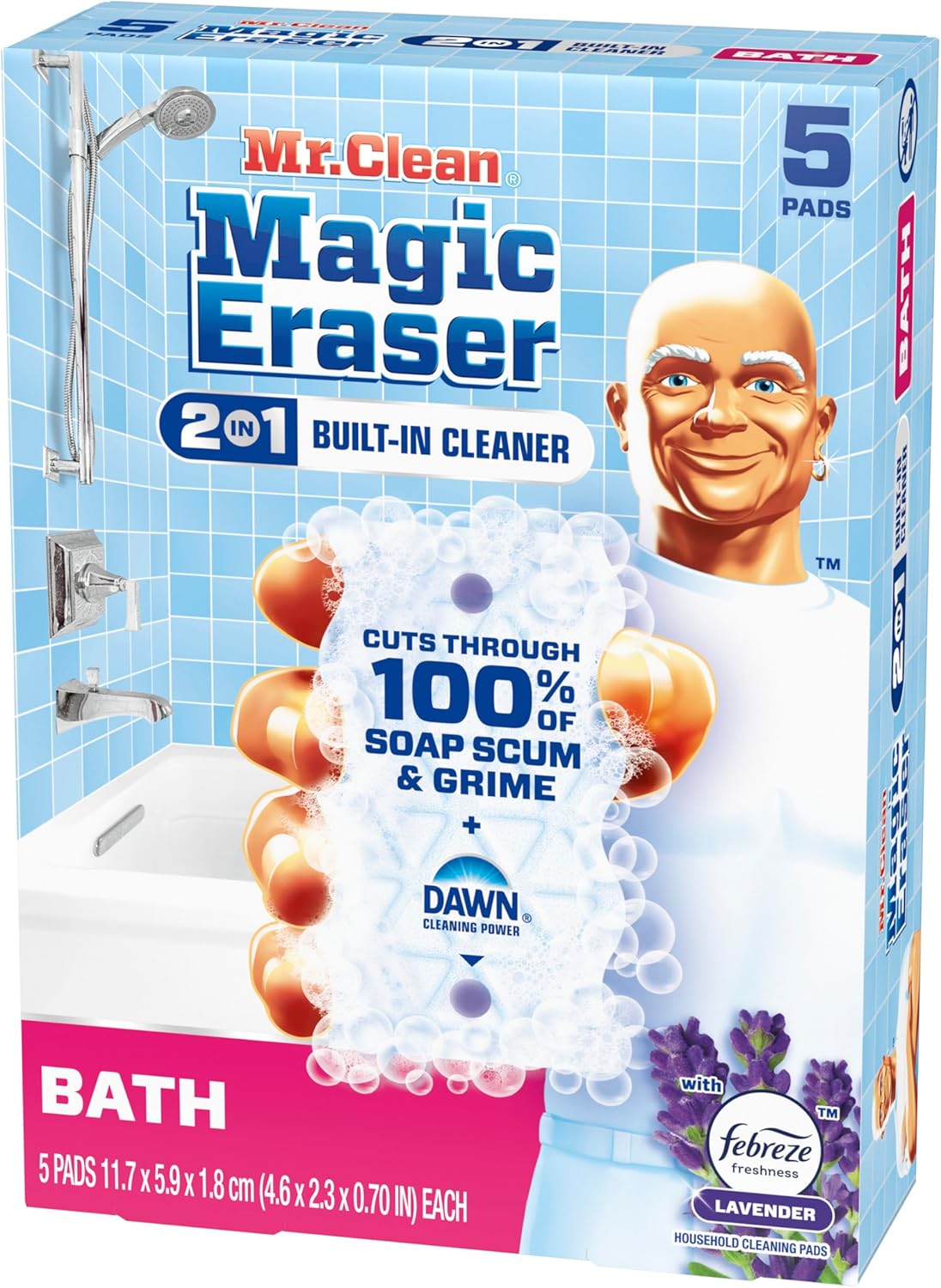 Mr. Clean Magic Eraser Sponge - Powerful Soap Scum Remover with Febreze Lavender Scent | 5 Count