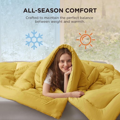 Bedsure Comforter Duvet Insert - All-Season Twin XL Quilted Down Alternative Blanket, Mustard Yellow 92x68 Inches
