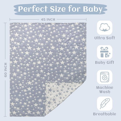 NTBAY Oversized Muslin Cotton Toddler Blanket - Super Soft Reversible Nursery Blanket, 45x60 Inches, Blue/White Star