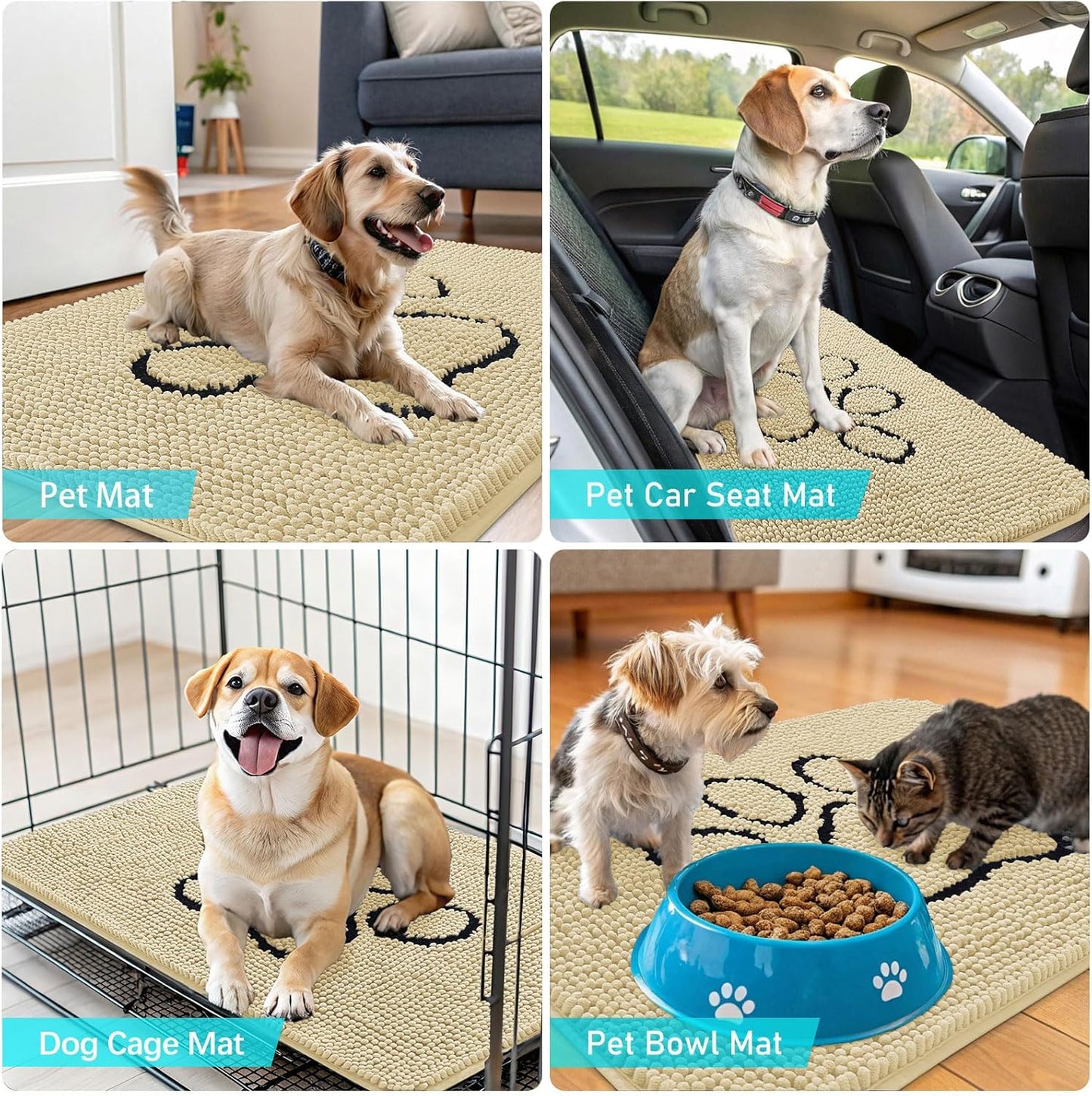 OLANLY Dog Door Mat - Absorbent Non-Slip Mud Mat for Dogs | 48x30 Paw Print Design, Quick Dry Chenille