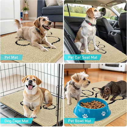 OLANLY Dog Door Mat - Absorbent Non-Slip Mud Mat for Dogs | 48x30 Paw Print Design, Quick Dry Chenille