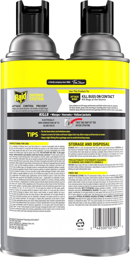 Raid Wasp & Hornet Killer Spray, Bug Killer Kills the Entire Nest, 14 Oz, 2 Count