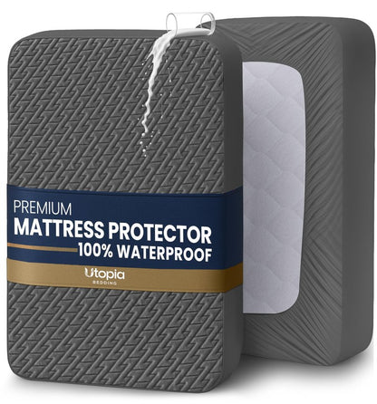 Utopia Bedding Waterproof Mattress Protector Twin Size (Gray), Premium 3D Air Soft Fabric Mattress Cover, Fits 15 Inches Deep, Breathable, Fitted Style with Stretchable Pockets